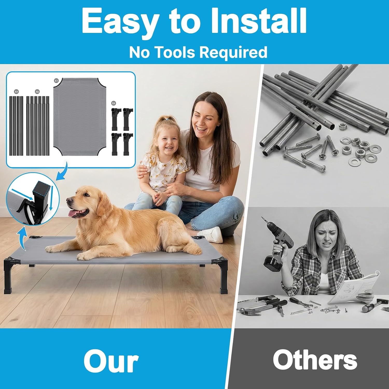 Detalle de Niubya Elevated Dog Bed for XXL Breeds (Bernese Mountain Dog & Alaskan Malamute) – 152x92x24 cm