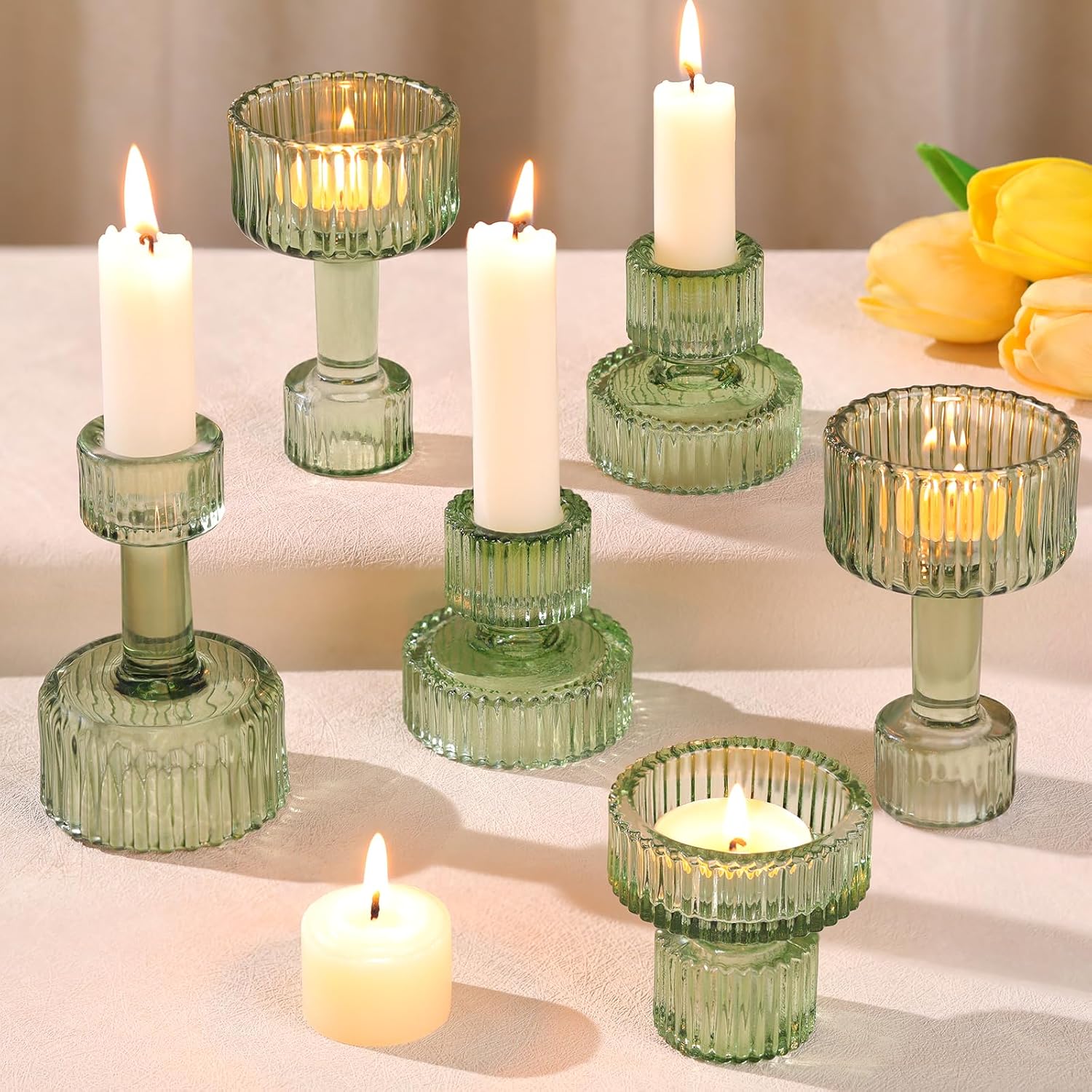 Thumbnail 1 de Candlestick Holders Bulk 6-Piece Green Crystal Set 🕯