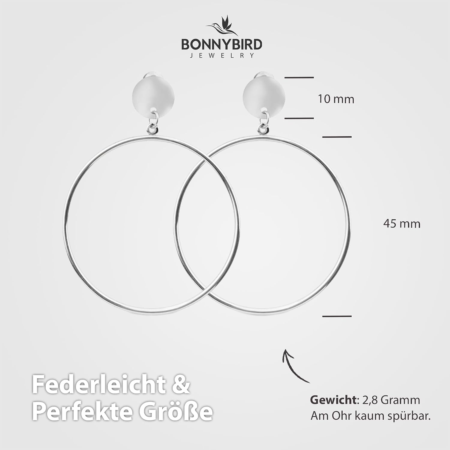 Detalle de BONNYBIRD BonnyHoop Wasserfeste Edelstahl Creolen 45 mm – Silber & Gold