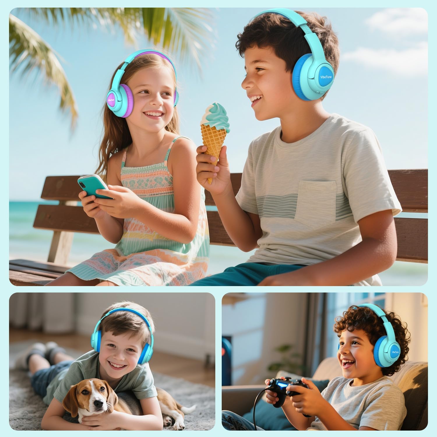 Thumbnail 5 de VibeTune Kids Bluetooth Headphones, 60H Playtime, Volume Limited 85/94dB, Bluetooth 5.4, Type-C Fast Charging, Foldable Wireless Headphones for Kids, Toddler Headsets with HD Mic (Blue Macaron)
VibeTune Kids Bluetooth Headphones, 60H Playtim…