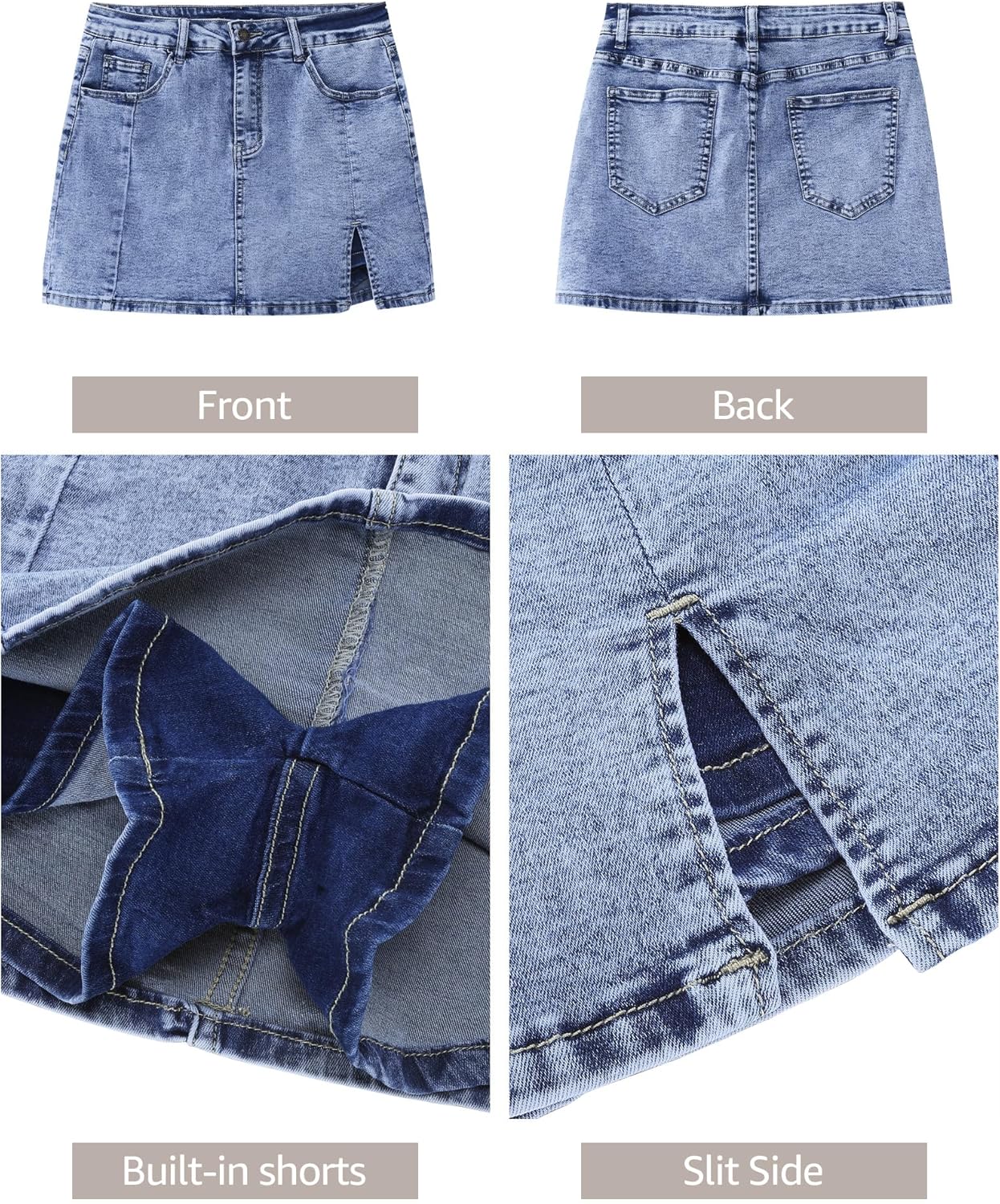 Thumbnail 4 de luvamia High-Waisted Denim Skorts Skirt Shorts with Side Slit and Pockets