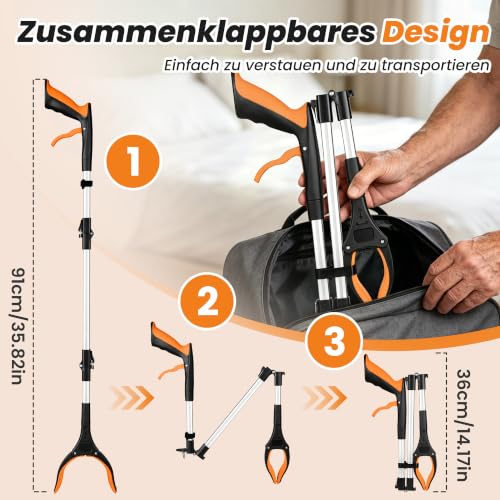 Detalle de bemece 91cm Greifzange für Senioren mit Magnet, faltbar & 360° Drehbar