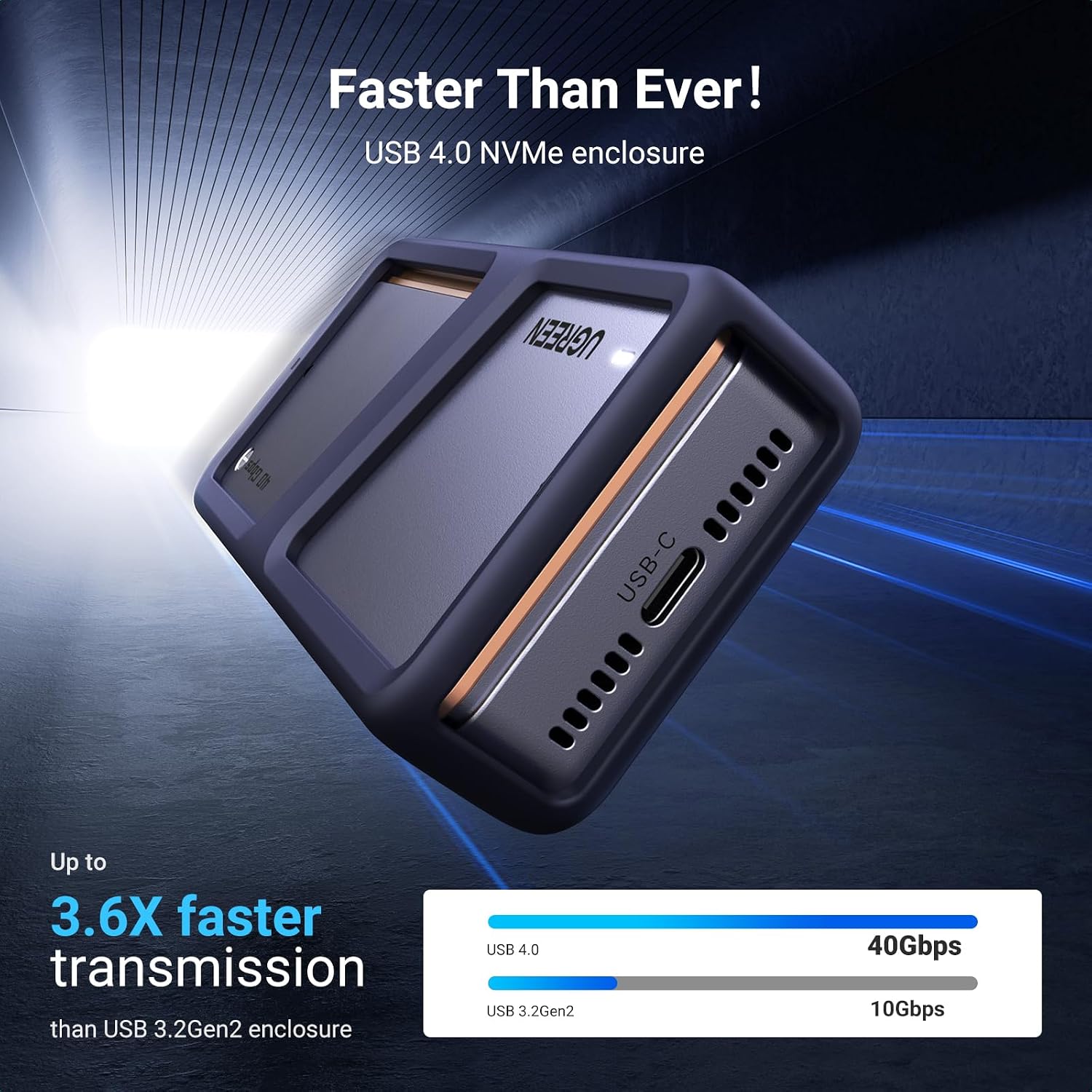 Detalle de UGREEN 40Gbps M.2 NVMe SSD Enclosure with Cooling Fan (USB4/TB4, UASP & TRIM)