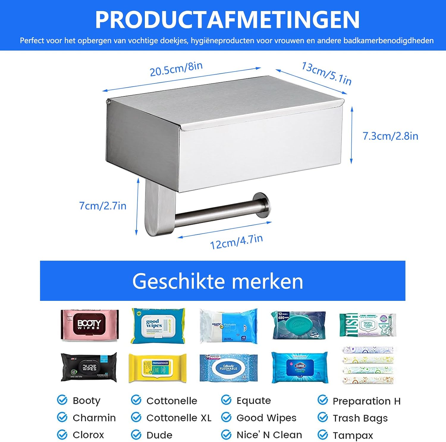 Detalle 2 de GUIGUZI GGZ-SUS304-Y toiletrolhouder met vochtige doekjesbox, zilverkleurig