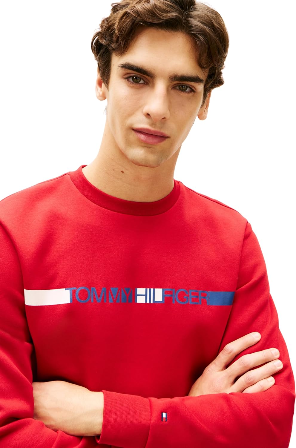 Detalle de Tommy Hilfiger Brand Love TR Stripe Sweatshirt Mw0mw42465: pullover in cotone versatile e senza tempo