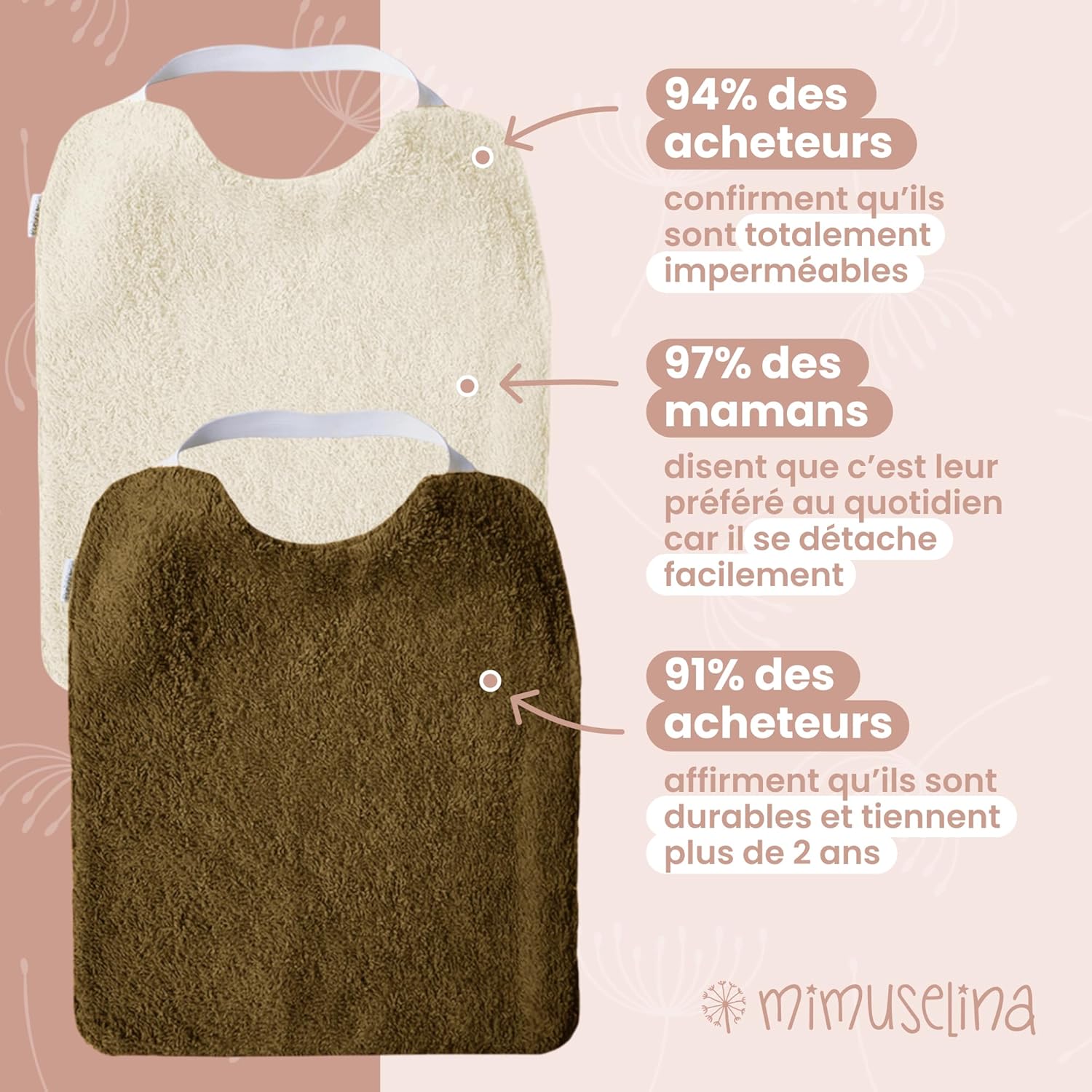 Thumbnail 4 de Lot de 5 bavoirs bébé imperméables MIMUSELINA en coton, grand bavoir avec élastique au cou