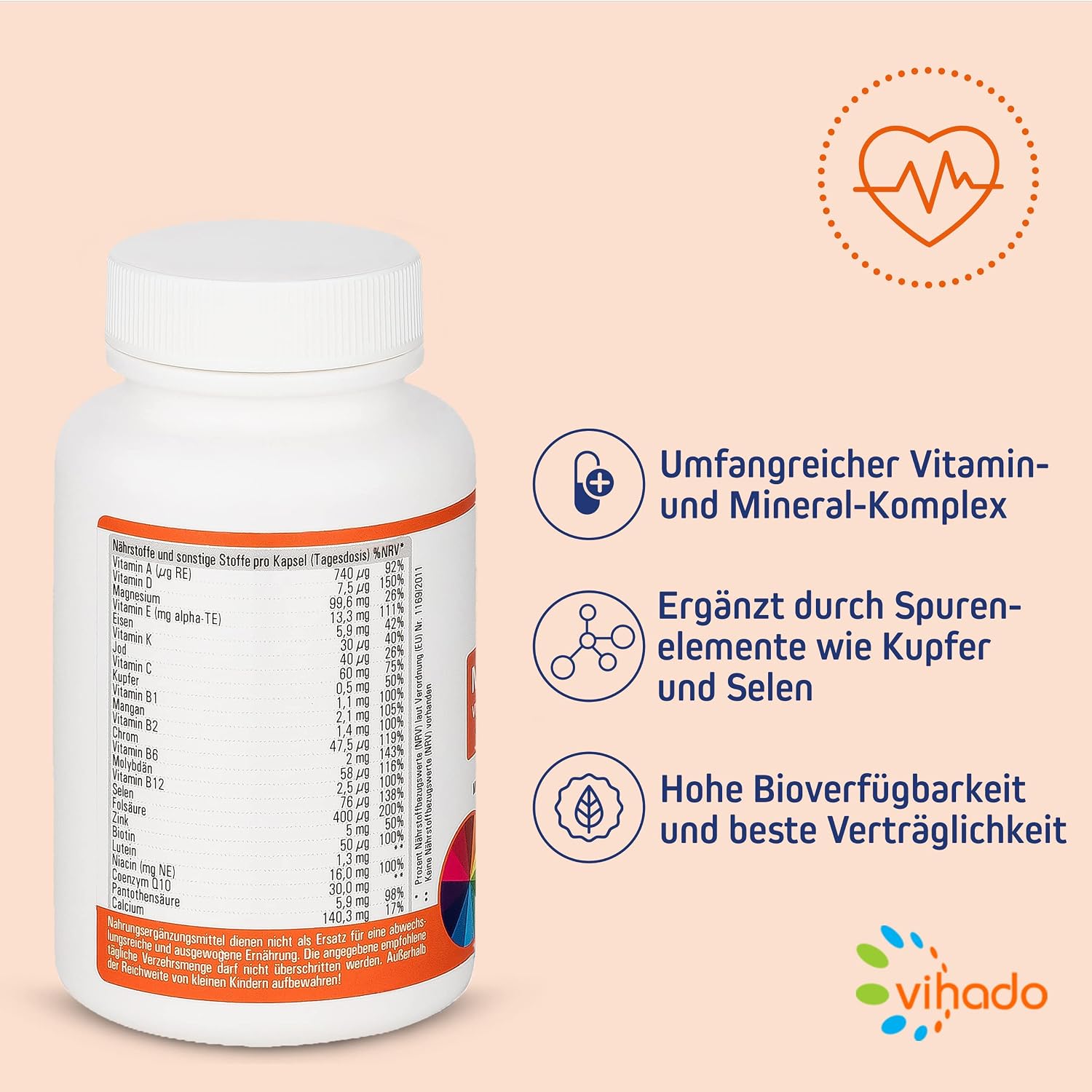 Thumbnail 1 de Vihado Multivitamin – Vitamine A-Z und Multimineral-Komplex, 60 Kapseln