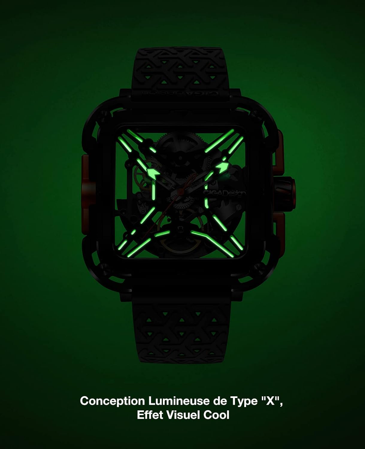 Detalle de CIGA Design Montre Automatique Homme Série X SUV – bracelet silicone, squelette avec verre saphir