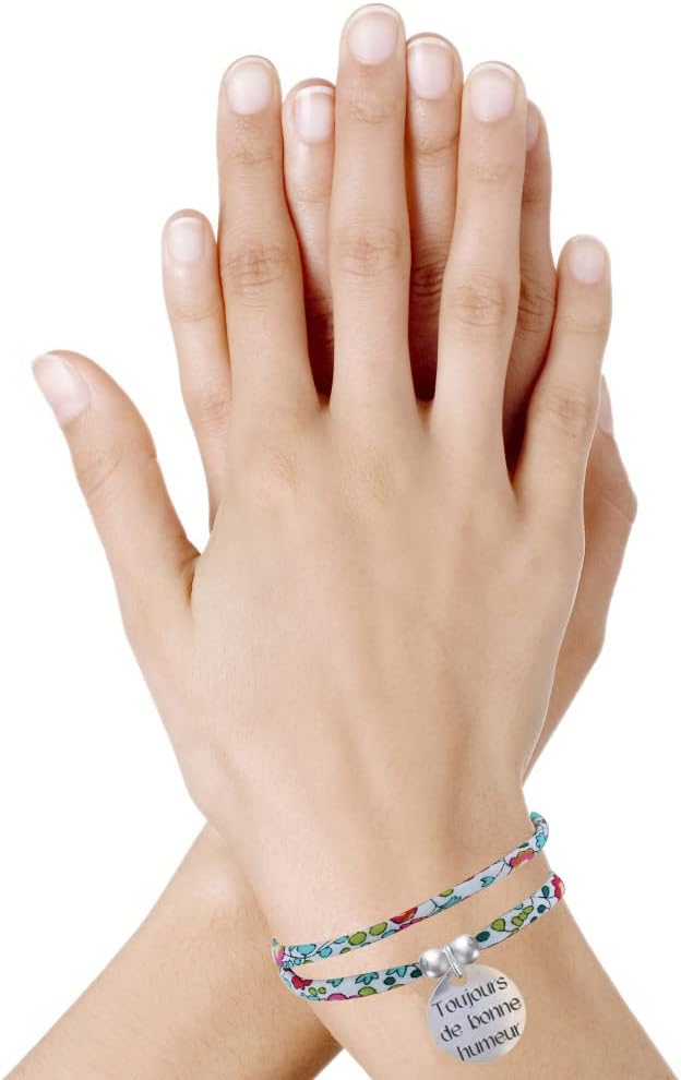 Thumbnail 1 de Les Poulettes Bijoux bracciale in argento 925 con doppio collegamento liberty e medaglia Toujours de Bonne Humeur