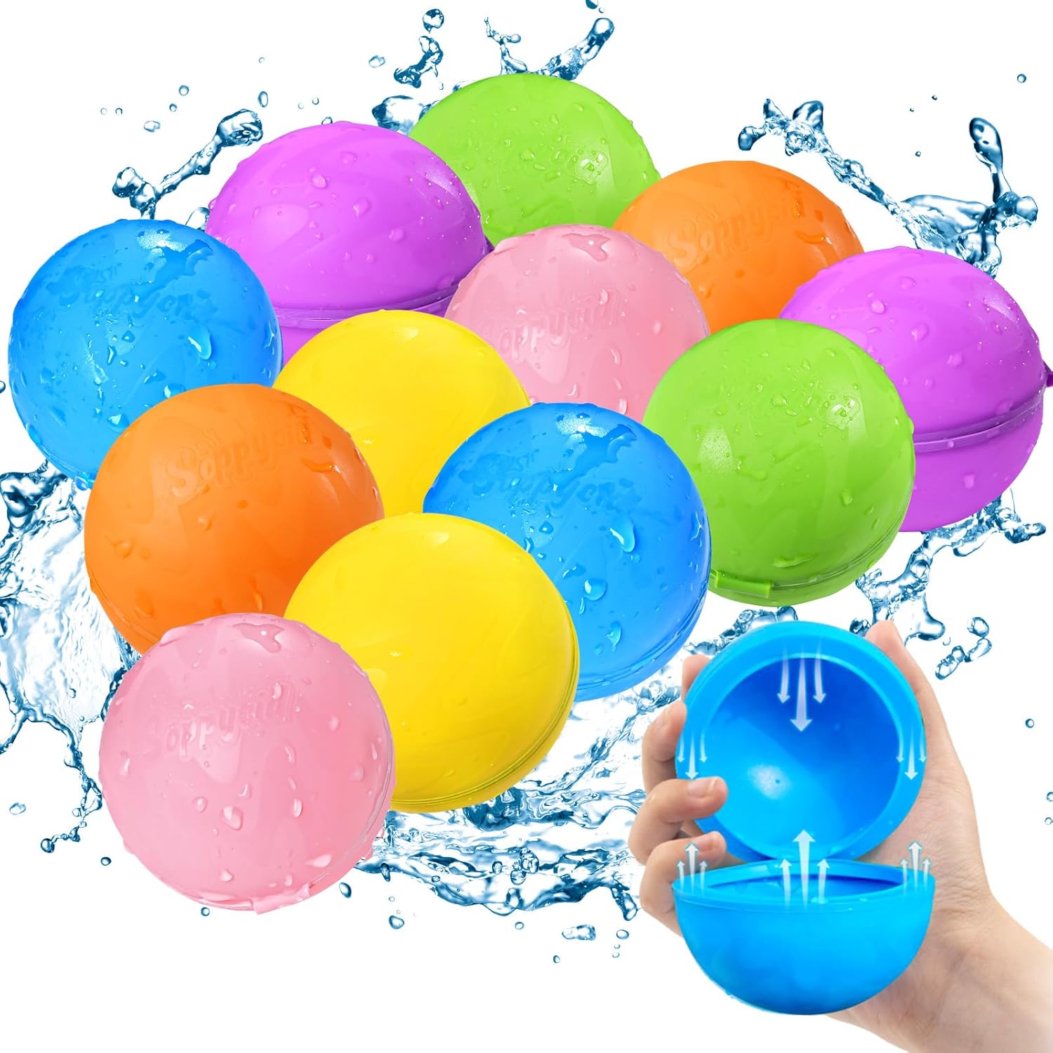 Detalle de 12 Stück wiederverwendbare Wasserballons – magnetisch, silver Silikon, für Outdoor-Sommer-Spaß