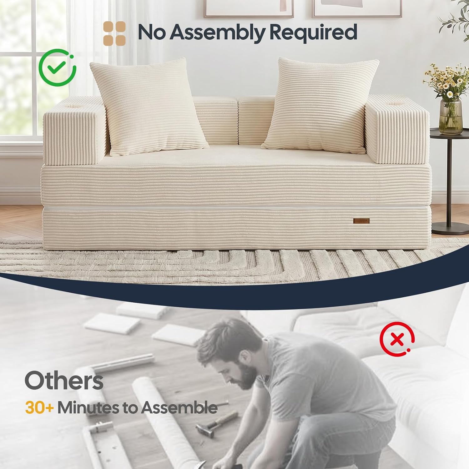 Detalle de COMAX 4-in-1 Futon Sofa Bed: Space-Saving Convertible Couch for Small Living Spaces