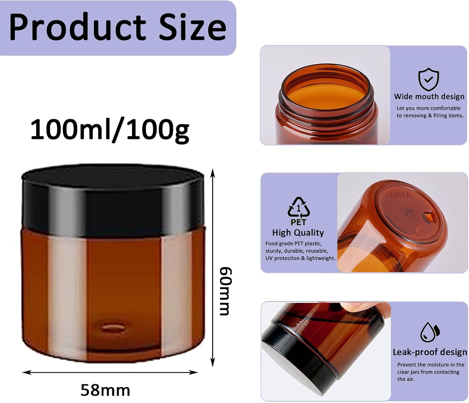 Detalle 2 de Apstaqeoo Round Cosmetic Containers 100 ml jars