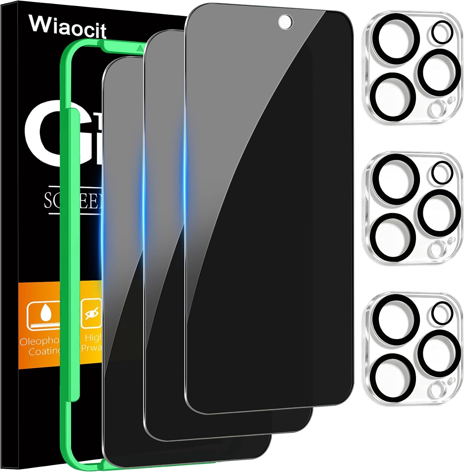 Detalle de Wiaocit iPhone 15 Pro Max Tempered Glass Privacy Screen Protector, 3-Pack