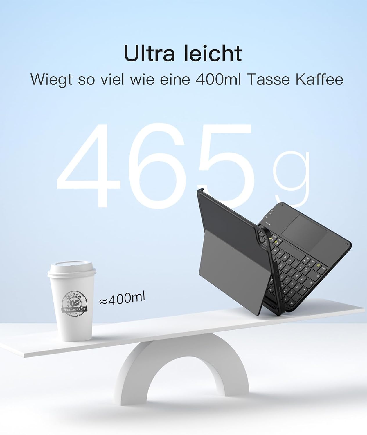 Detalle de Inateck AceTouch KB04122-RGB Hülle mit abnehmbarer Tastatur für iPad 11 (QWERTZ, Trackpad, RGB)