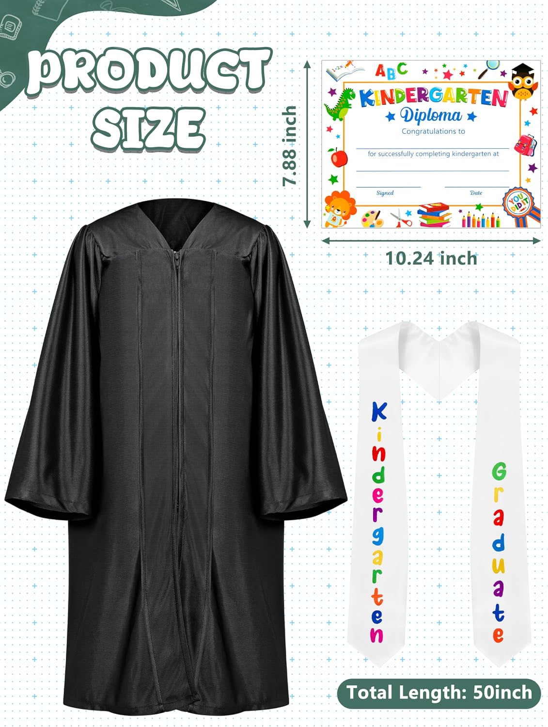 Detalle 2 de QZYL Kindergarten Graduation Gown and Cap Set with Tassel, Stole, and Certificate