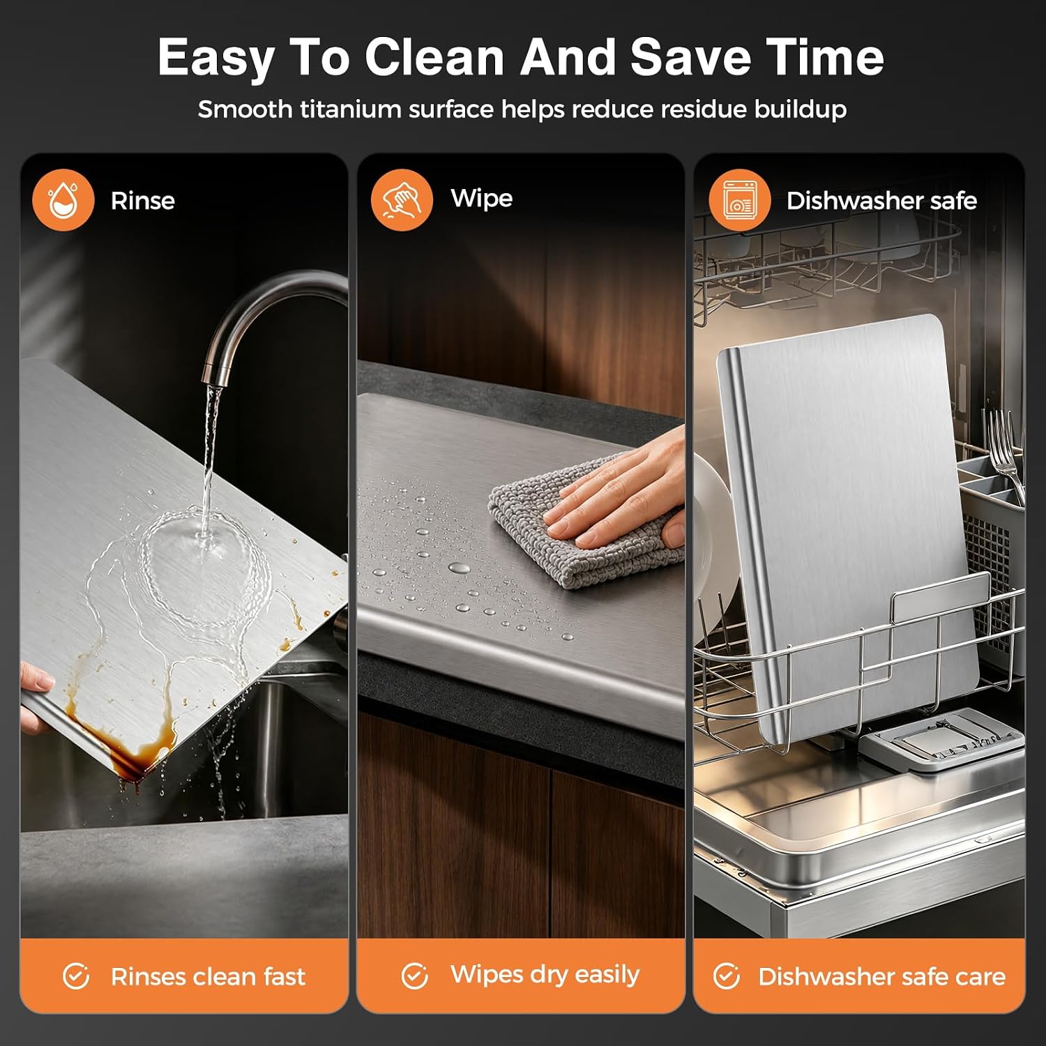 Detalle de Titanium Cutting Board for Kitchen – Pure 24 x 16 Inch, One-Piece Titanium, Non-Slip & Dishwasher Safe