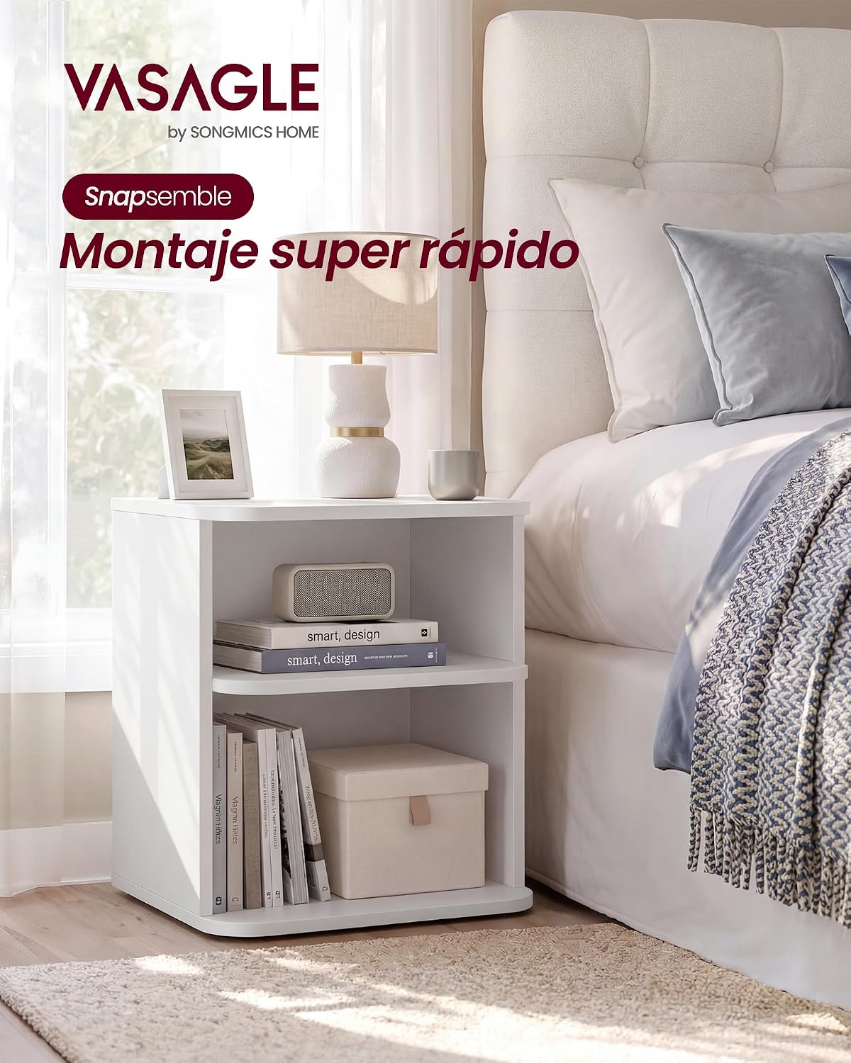 Thumbnail 2 de VASAGLE LET123WE01 Snapsemble Bedside Table, 3-Tier, Cloud White, 30 x 35 x 45 cm