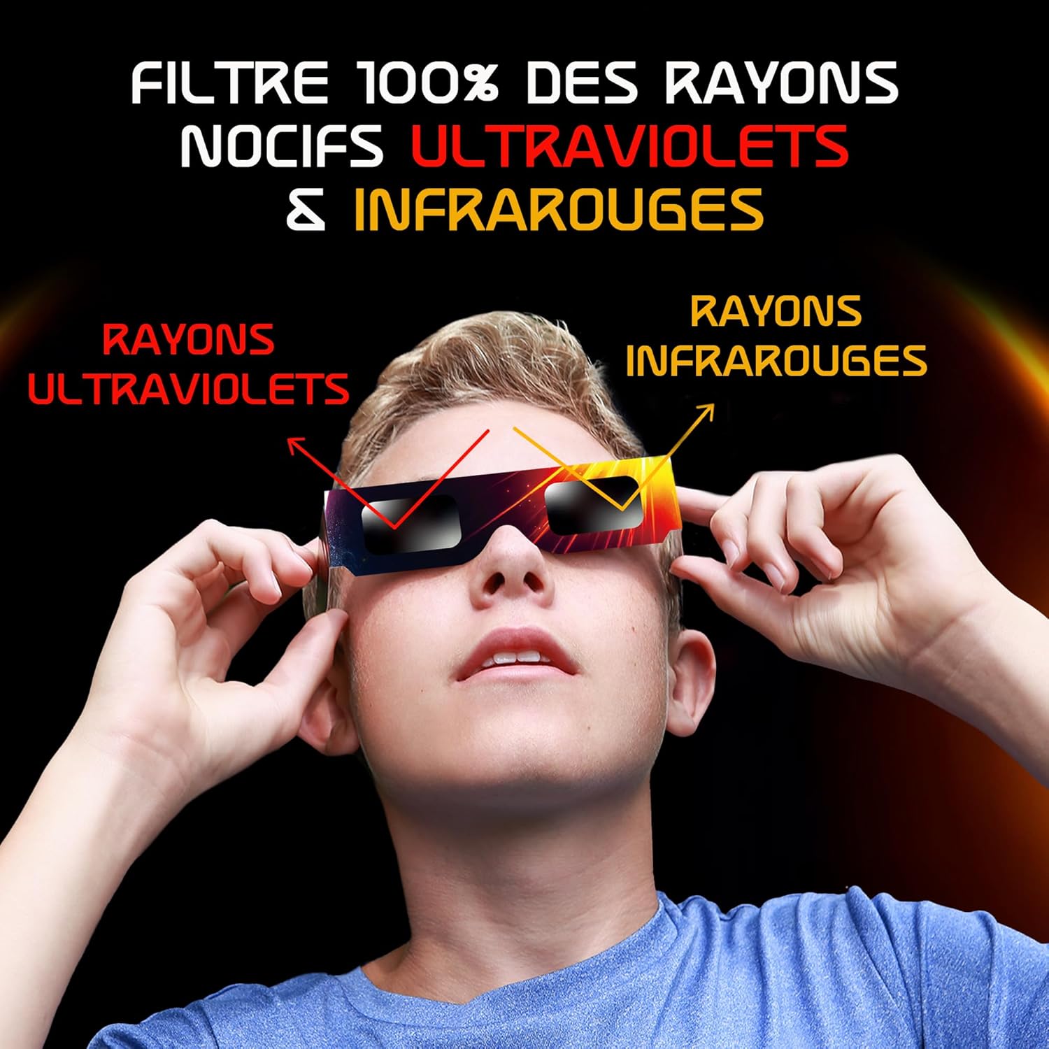 Detalle de Lunettes d’éclipse solaire Galaxium (lot de 25) homologuées AAS 2026, certifiées ISO 12312-2 et CE