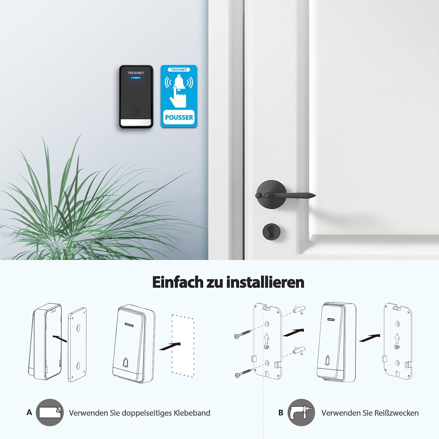 Thumbnail 6 de TECKNET Kabellose Türklingel mit 110 dB