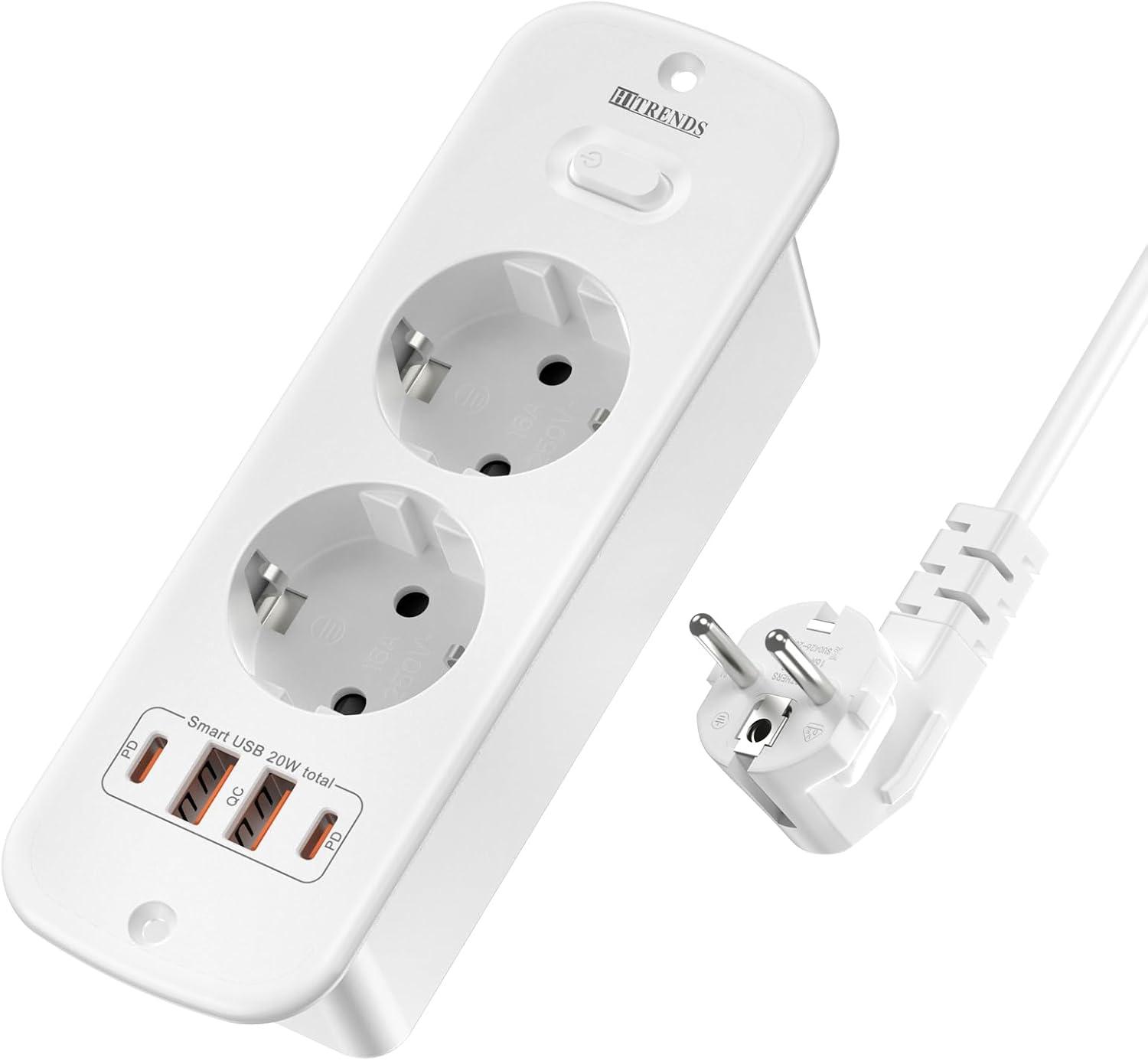 Detalle de HITRENDS 2 Prises+2C-Blanc inschuifbaar stopcontact met 4 USB-poorten