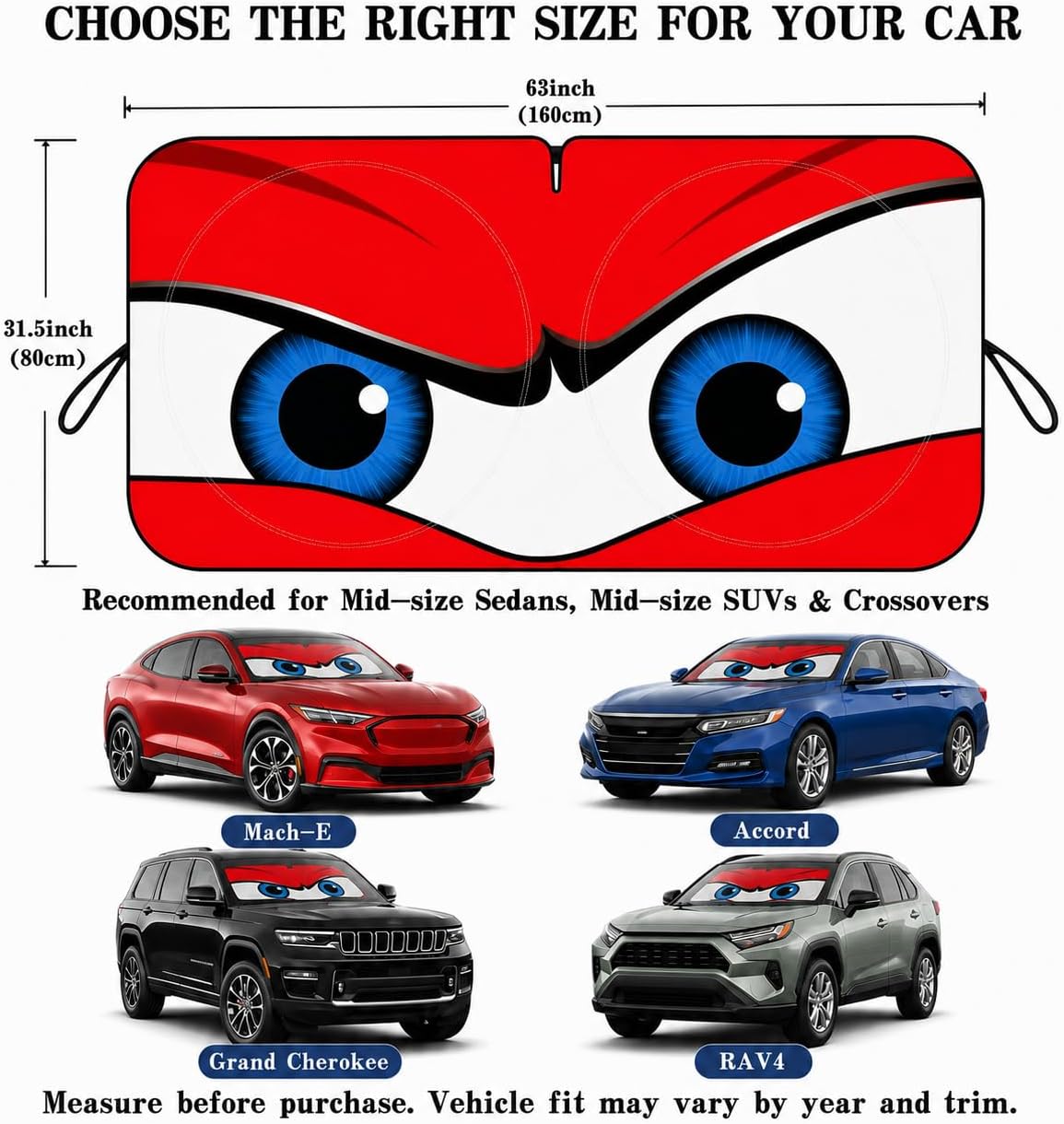 Thumbnail 4 de Angry Red Universal Car Windshield Sun Shade (63 x 31.5 in) for Mid/Large Sedans & SUVs