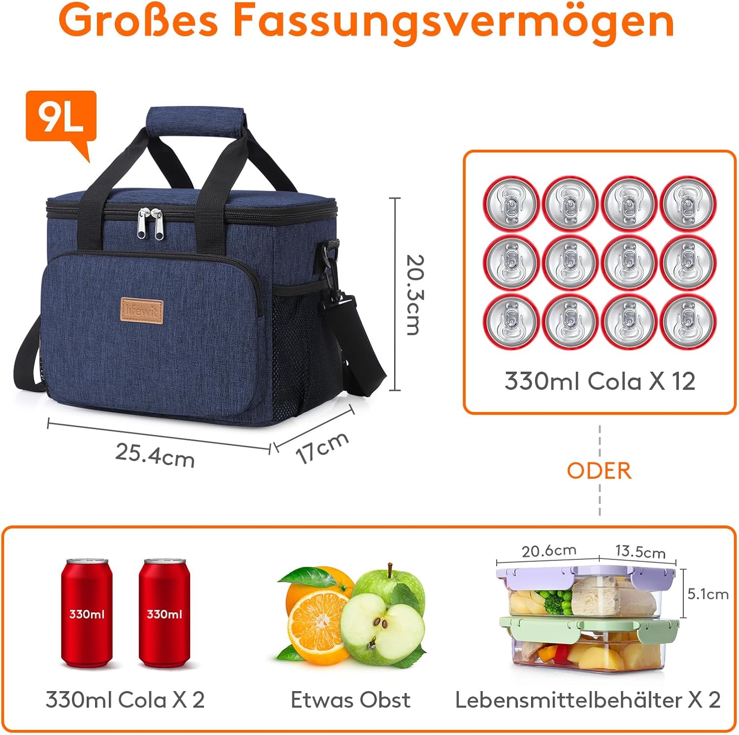 Thumbnail 3 de Lifewit 9L Lunch-Tasche: 12 Dosen Kühl-/Wärmebox, wasserdicht, faltbar – kompakt fürs Büro, Picknick und unterwegs