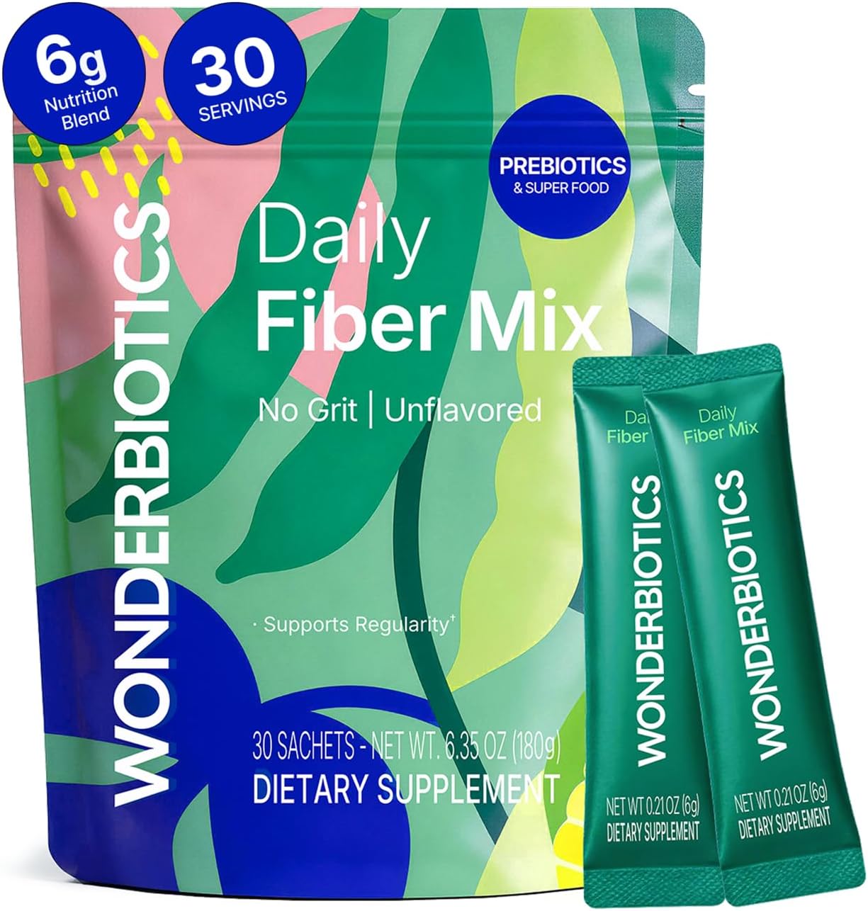 Detalle de WonderBiotics Daily Fiber Mix Powder, 6 g Sachets with Five Fiber Sources
