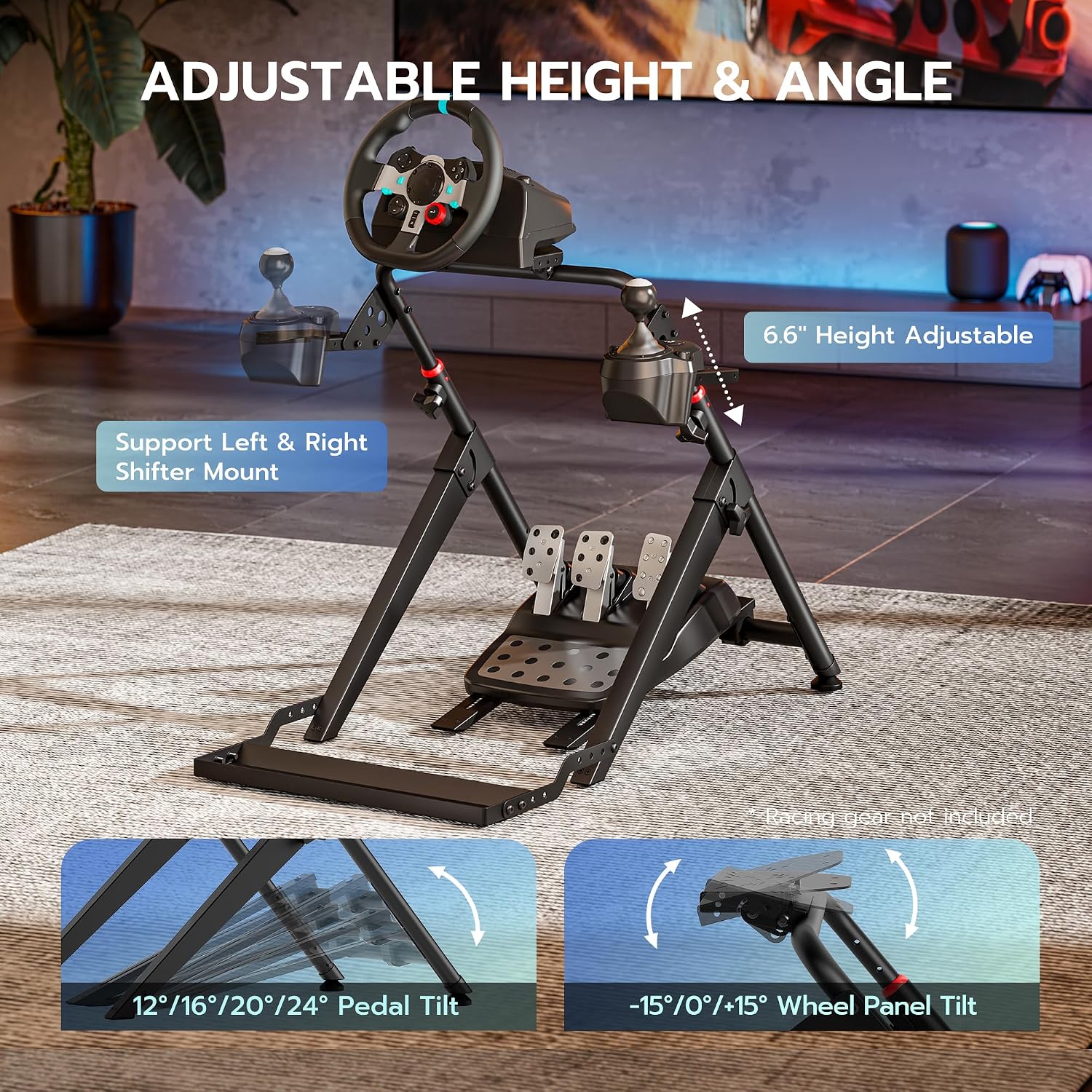 Detalle de ARES WING GRS1005BK-V6 Foldable Sim Racing Wheel Stand with Adjustable Mounts