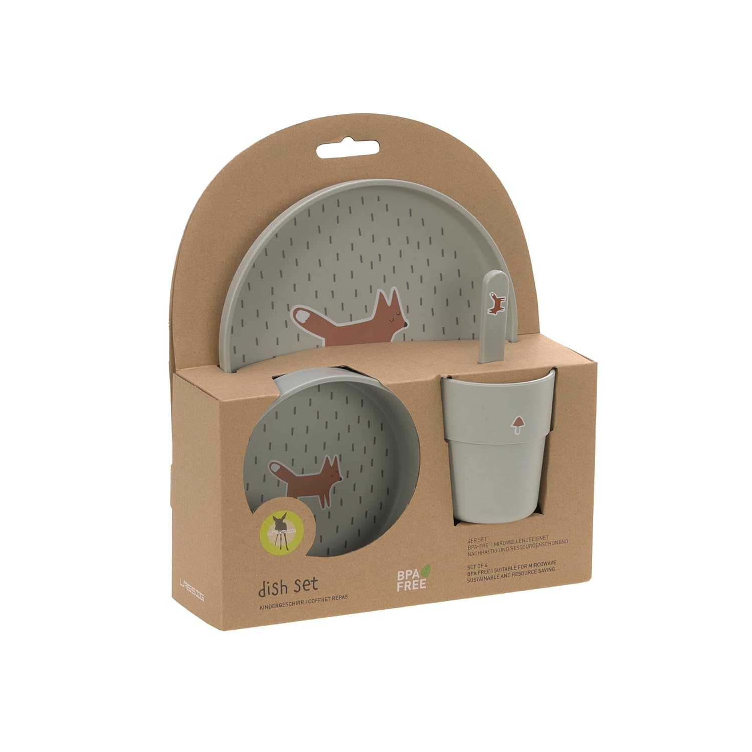 Detalle de LÄSSIG Kindergeschirr Set – Teller, Becher, Schälchen und Löffel, BPA-frei, spülmaschinen- und mikrowellengeeignet
