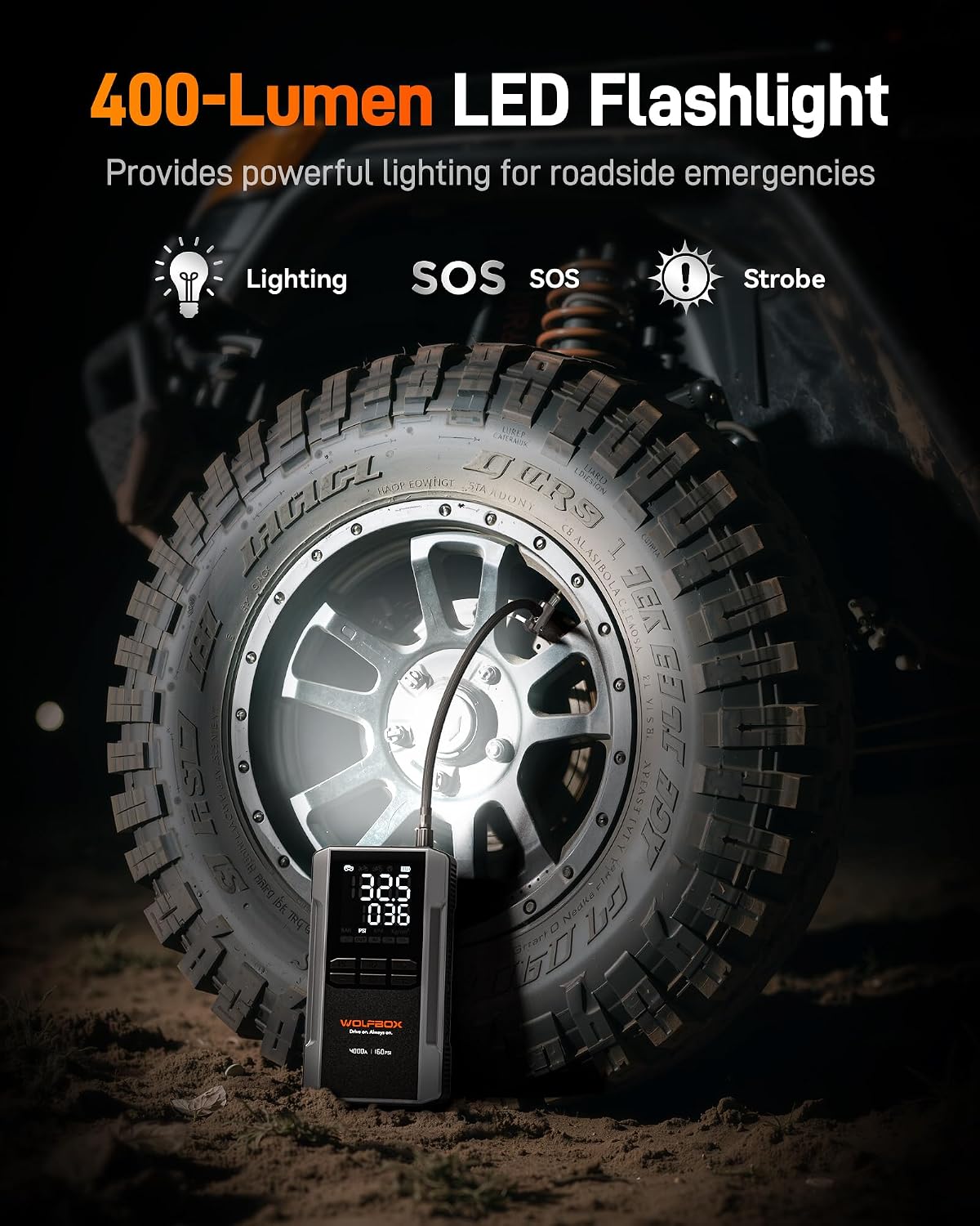Thumbnail 5 de WOLFBOX Booster Batterie Voiture 3000A (59,2Wh) avec compresseur 160 PSI et charge rapide 65W