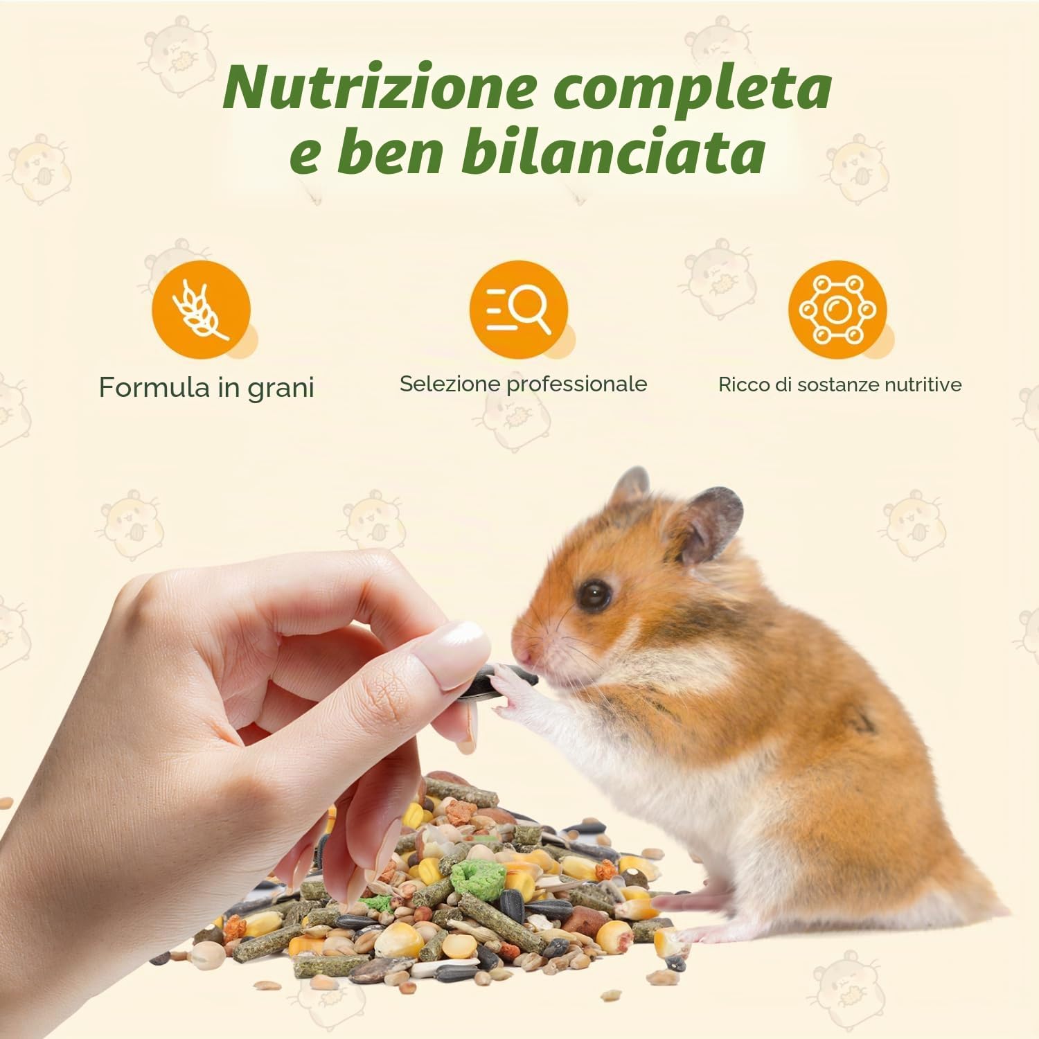 Detalle 2 de Nobleza Mangime per Criceti e Gerbilli 500 g, alimento completo in sacchetto con cereali e fibre