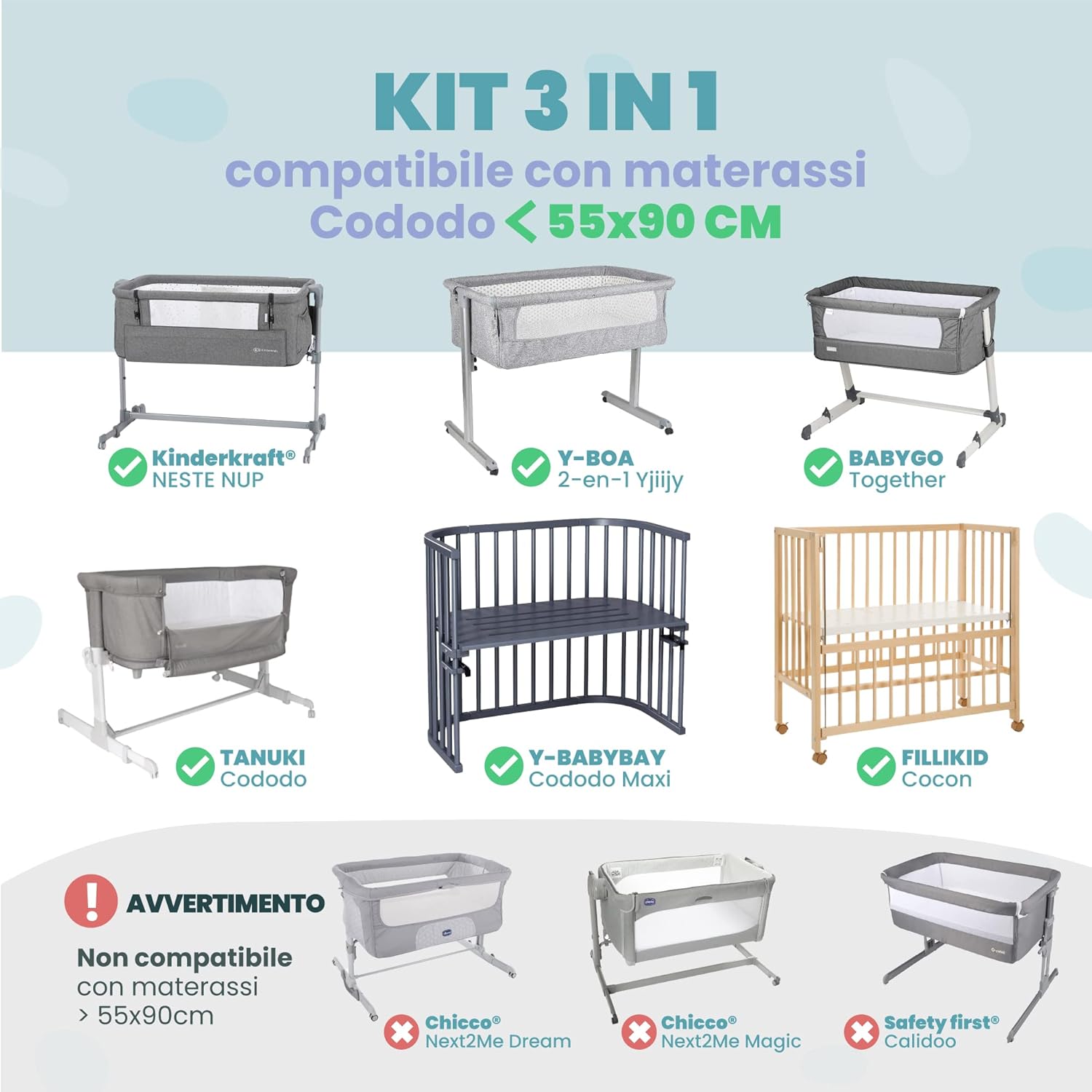 Thumbnail 2 de Set lenzuola 3-in-1 per culla/cododo 55x90 con coprimaterasso impermeabile 55x90 (rosa)