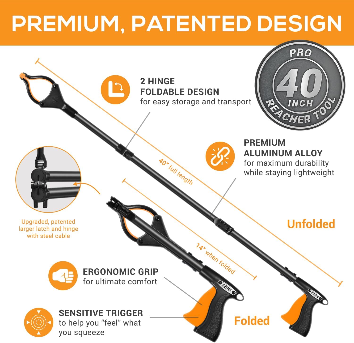 Thumbnail 5 de Ezpik 40-inch Flexible Grabber Pickup Tool (40") – 2-pack, foldable litter grabbers for adults