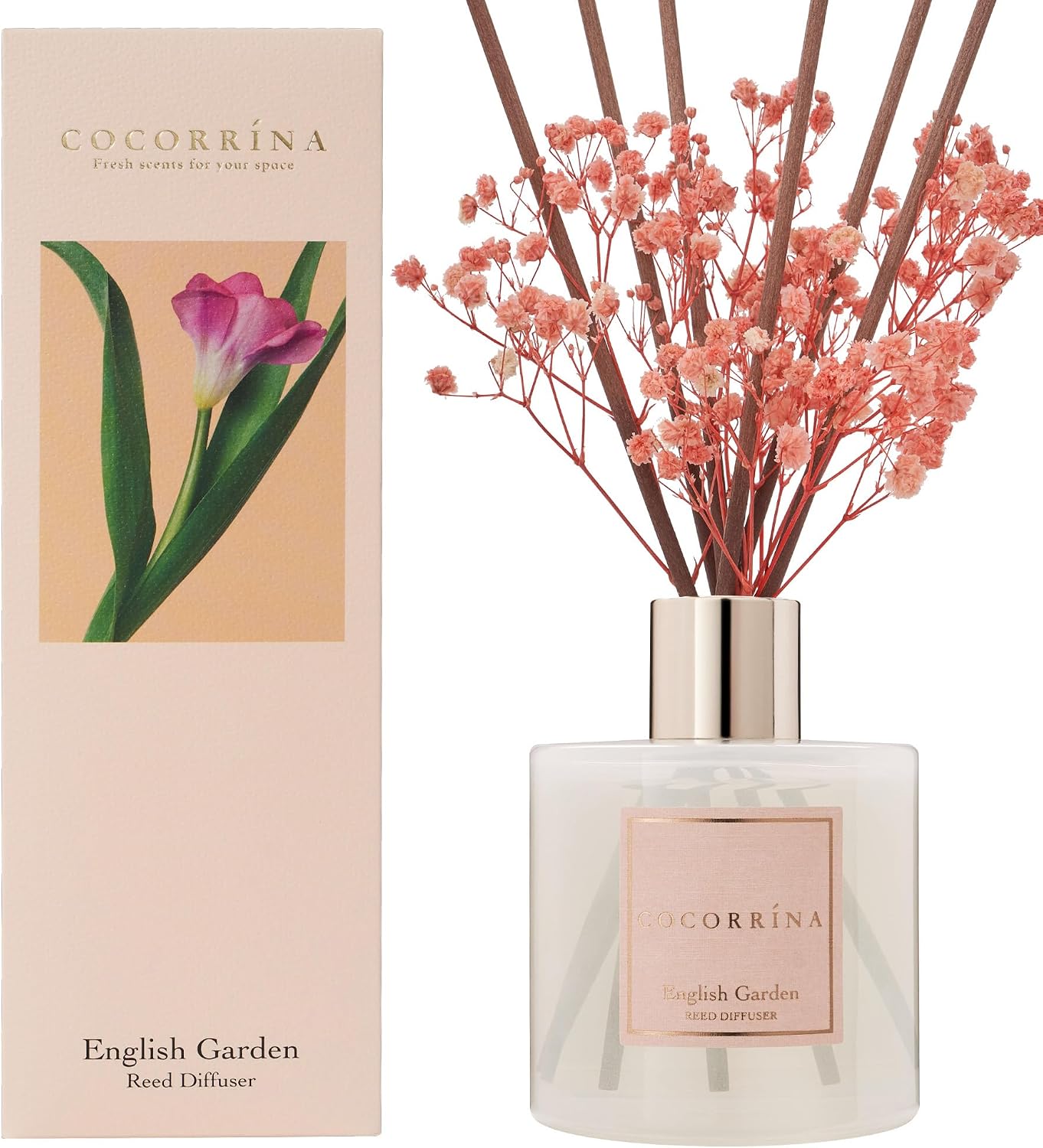 Detalle de COCORRÍNA Raumduft Reed Diffuser Englischer Garten – 200 ml mit 8 Duftstäbchen