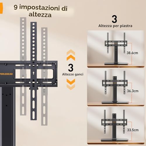 Thumbnail 4 de Supporto Girevole da Tavolo Perlegear per TV 26–60'': base in vetro temperato, altezza regolabile, VESA max 400x400mm