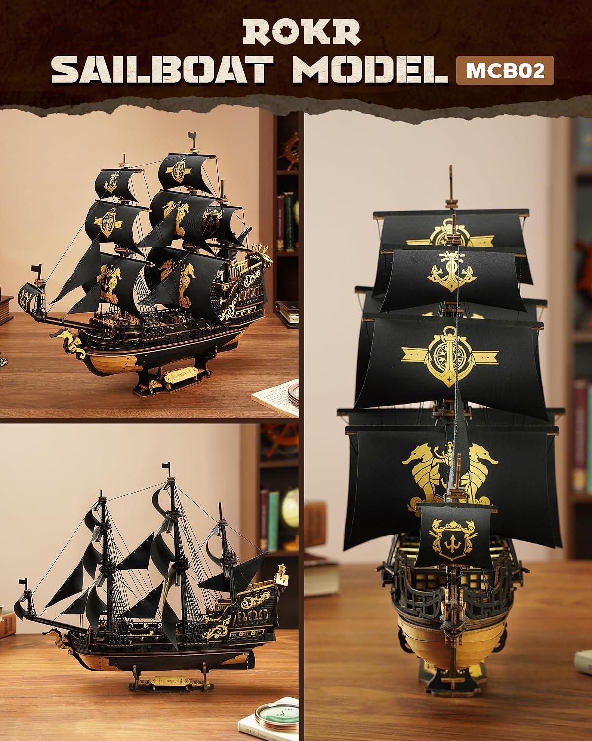Thumbnail 2 de ROKR Seahorse Barque 3D Sailboat Puzzle Kit