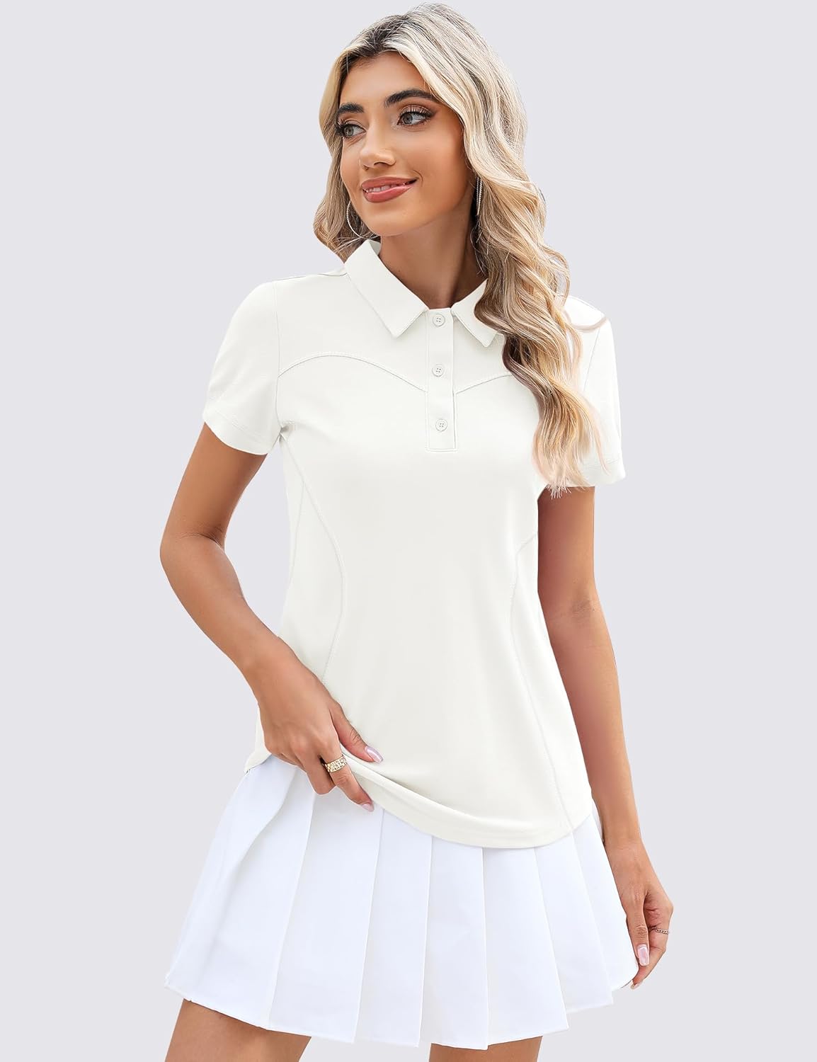 Detalle de IECCP Women's Golf Polo Shirt: Short Sleeve Cotton with Moisture-Wicking Performance
