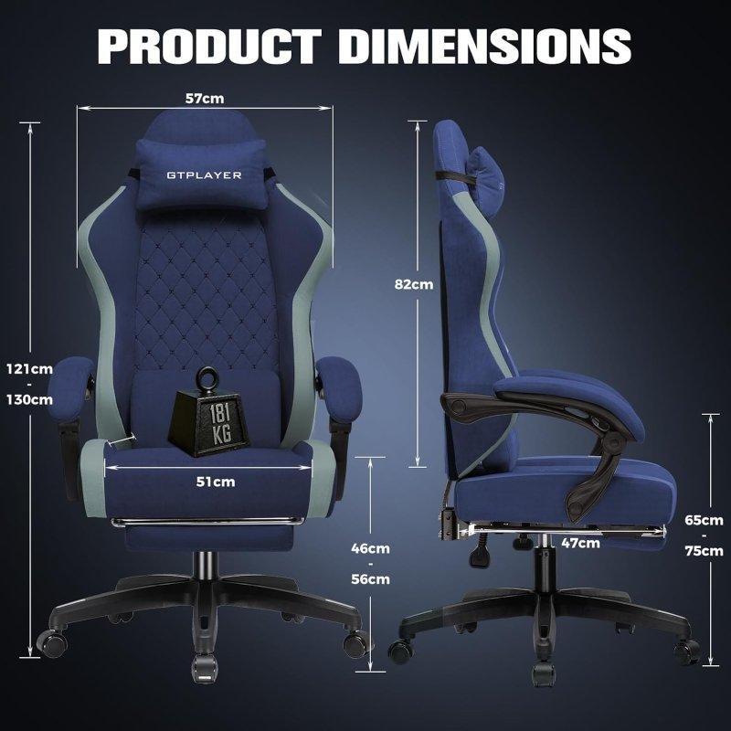 Detalle 2 de Silla Gaming GTPLAYER Ergonómica Transpirable con Reposapiés Azul