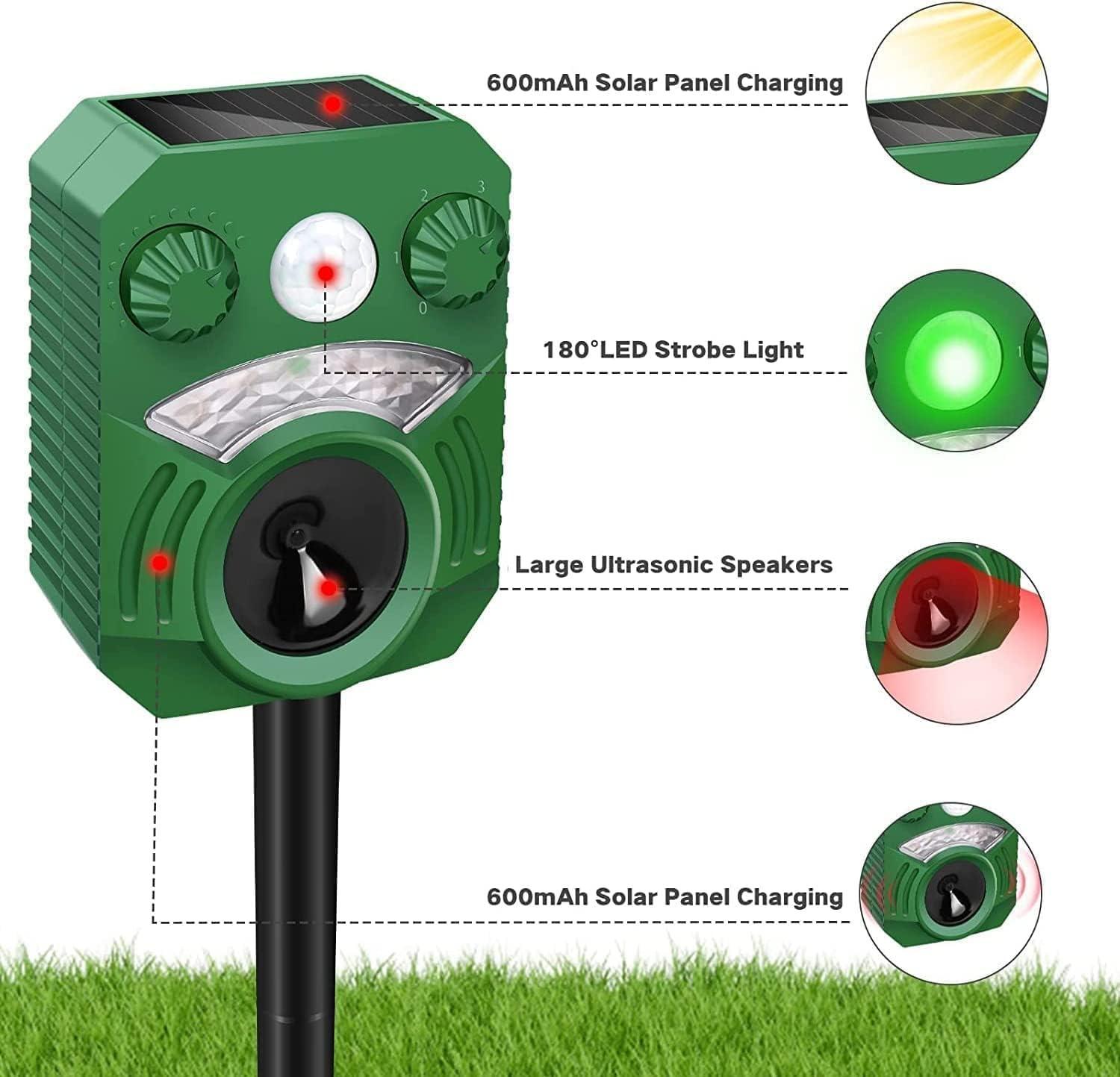Thumbnail 5 de Joomouney Cat Repellent Ultrasonic Deterrent with PIR Sensor, Flash & 5 Modes (Solar + USB)