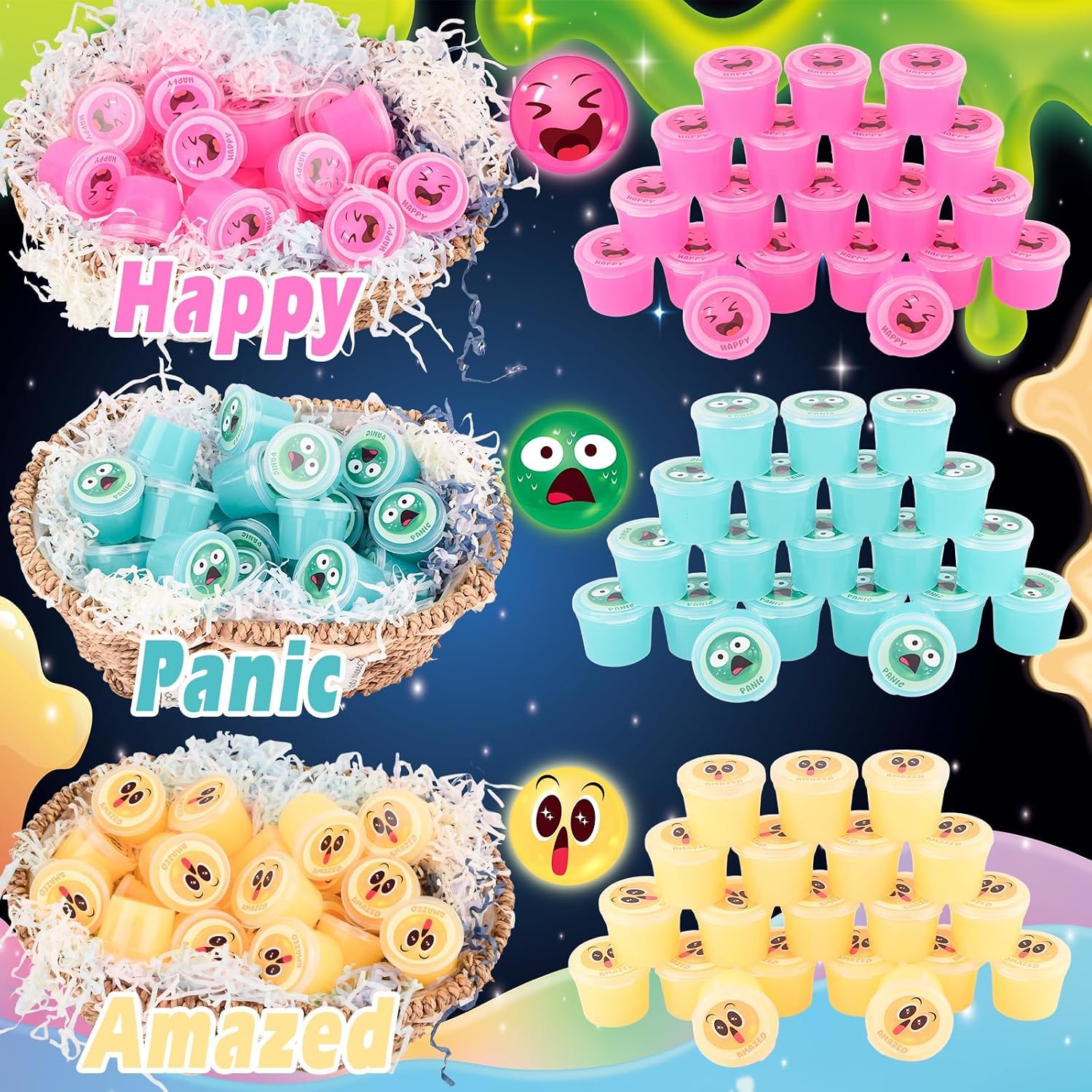 Detalle 2 de 120 Pack Galaxy Slime Kit for Kids – Glow in the Dark DIY Luminous Slime (neon colours)