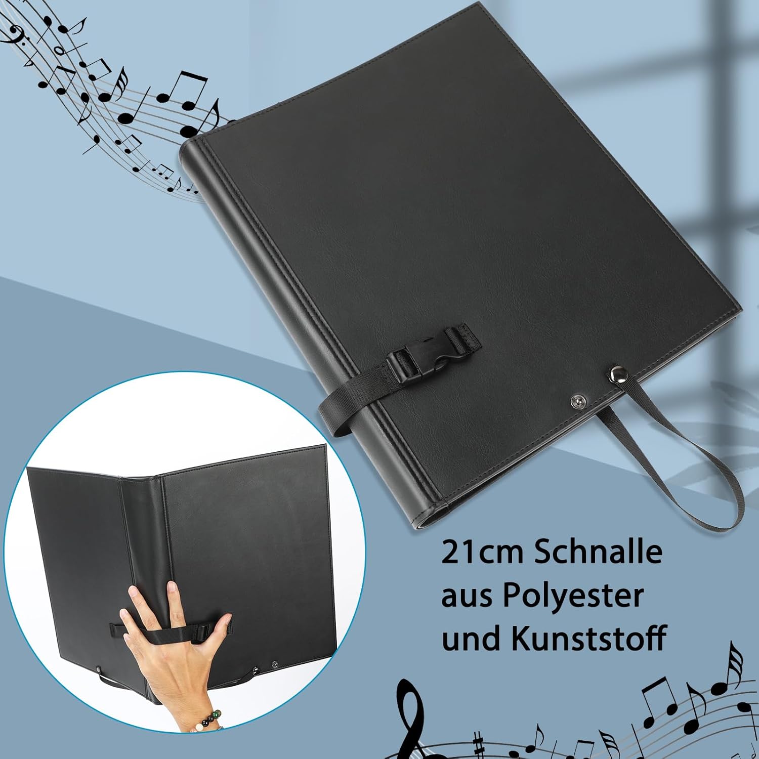 Detalle 2 de Eyoloty Notenmappe / Chor- und Gesangsmappen bis DIN A4, Kunstleder mit Handgurt – 24-seitige Tasche, bis 200 Blatt