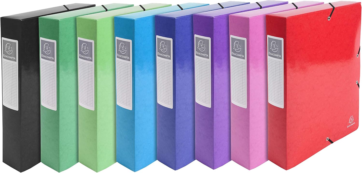 Detalle de Exacompta 50401E: 8 boîtes de classement Exabox noir avec élastiques, 25 x 33 cm