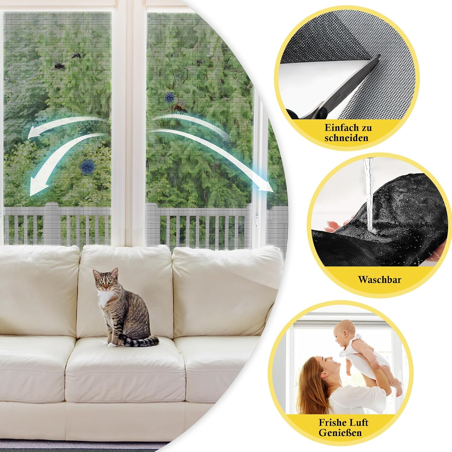 Thumbnail 3 de fowong Fliegengitter Fenster 122×252 cm: Nanogitter DIY für Katzenkratzschutz, schwarz