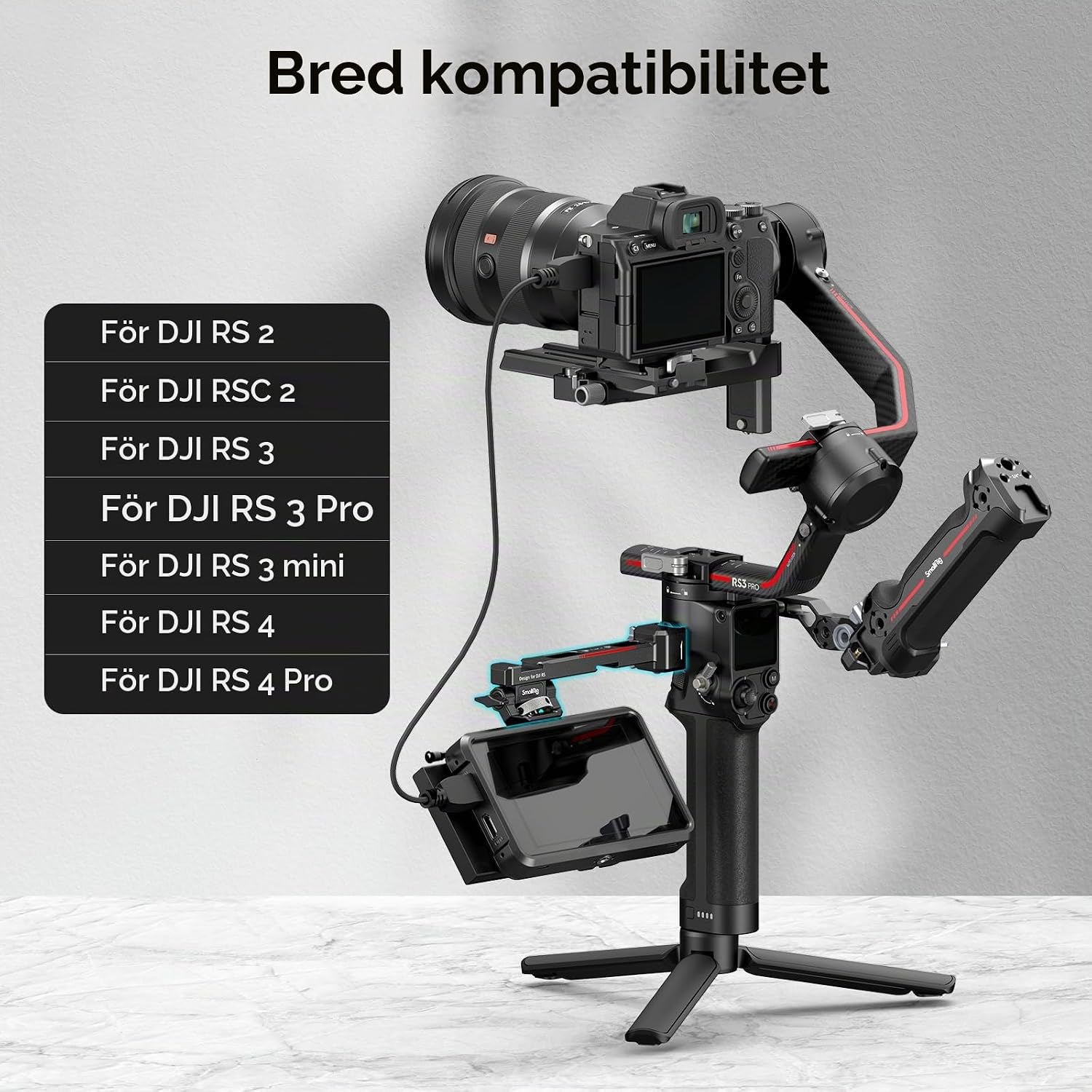 Detalle 2 de SMALLRIG 3026B monitorfäste för DJI RS med NATO-klämma och dubbla tillbehörsskor