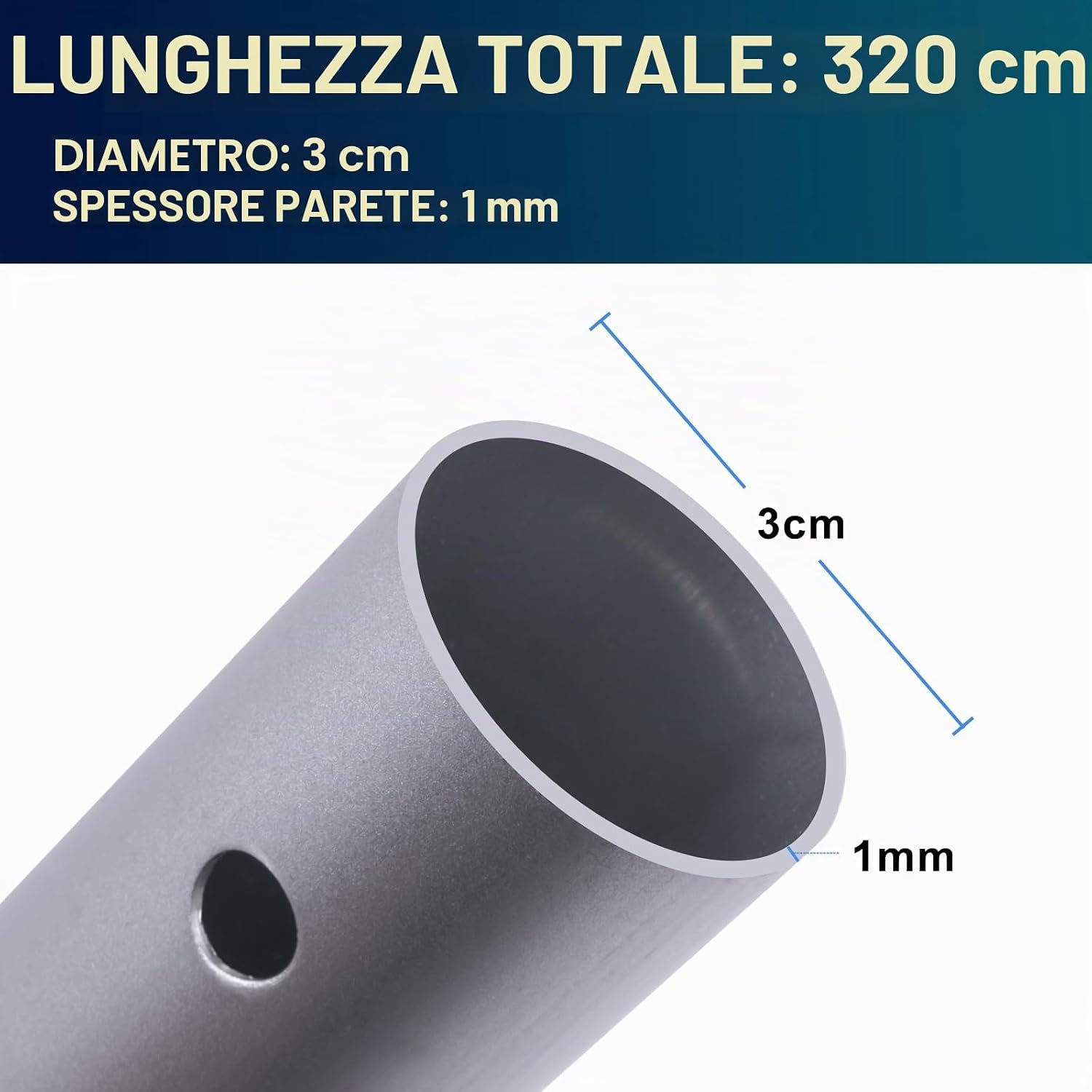 Detalle de POOLAZA Palo per piscina a doppia impugnatura in alluminio anodizzato, telescopico fino a 3,2 m