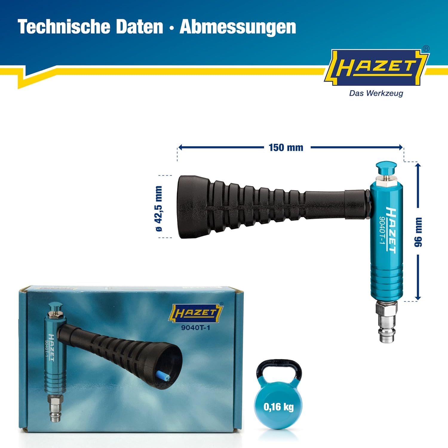 Thumbnail 5 de HAZET Turbo Druckluftpistole 9040T-1 – Verwirbelungsdüse, 6 Bar Betrieb, ergonomischer Griff