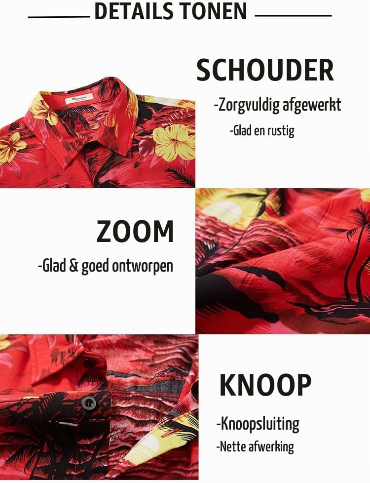 Detalle 2 de SPKPKEY Hawaïset voor heren: bloemenoverhemd en shorts met trekkoord