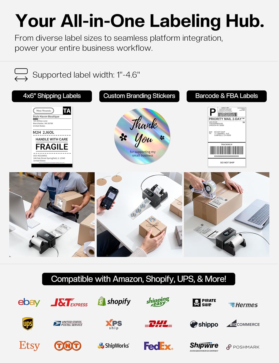Thumbnail 4 de Phomemo PM64D Thermal Label Printer with Touch Screen (4x6) – Bluetooth & USB, Ideal for Postage, Addresses and Barcodes