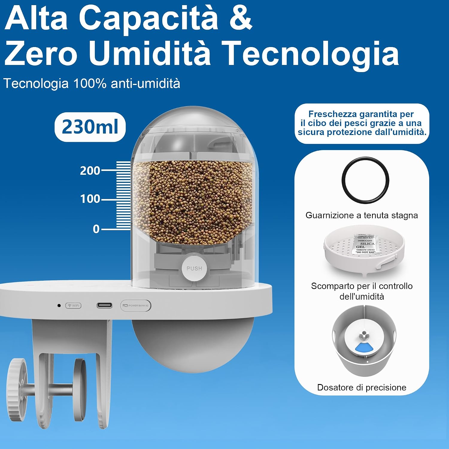 Detalle de YAMOSO Mangiatoia Automatica WiFi Smart con Telecamera 2.5K: controllo remoto e dosaggi precisi per acquari