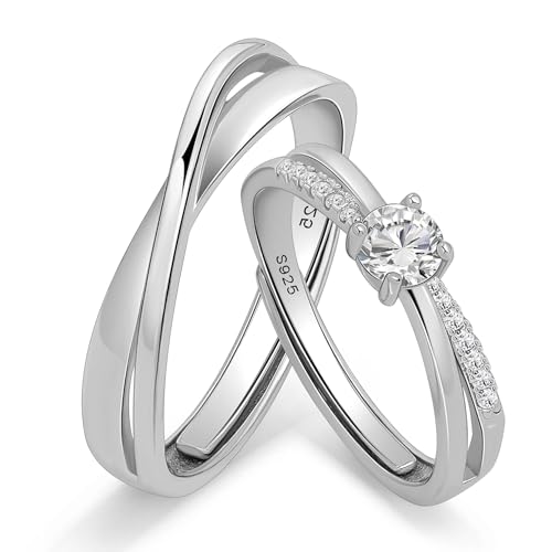 Detalle de Meissa Anelli Nuziali in Argento Sterling 2 Pezzi: Coordinati e Regolabili per Lei e Lui